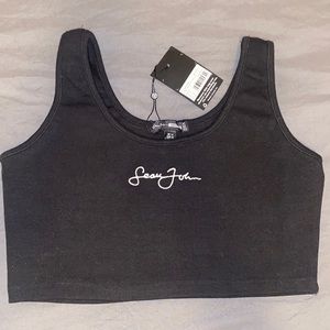 Sean John black rib scoop crop top